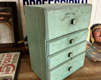 1940s Cabinet Apothecary Industrial Sea Foam Multi Drawer Folk Art Hardware