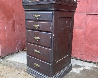 1880s Antique 5 Drawer Spool Cabinet Primitive Country Victorian Printer Office Mercantile