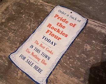 1940s Old Pride of the Rockies Flour Cardboard Sack Longmont Denver CO Sign