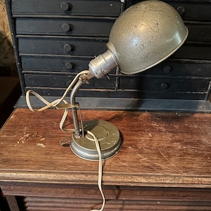 Vtg 1940s Desk Industrial Adjustable Light Fixture Drafting Task Desk Lamp Light Gray Office image 1