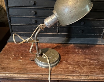 Vtg 1940s Desk Industrial Adjustable Light Fixture Drafting Task Desk Lamp Light Gray Office