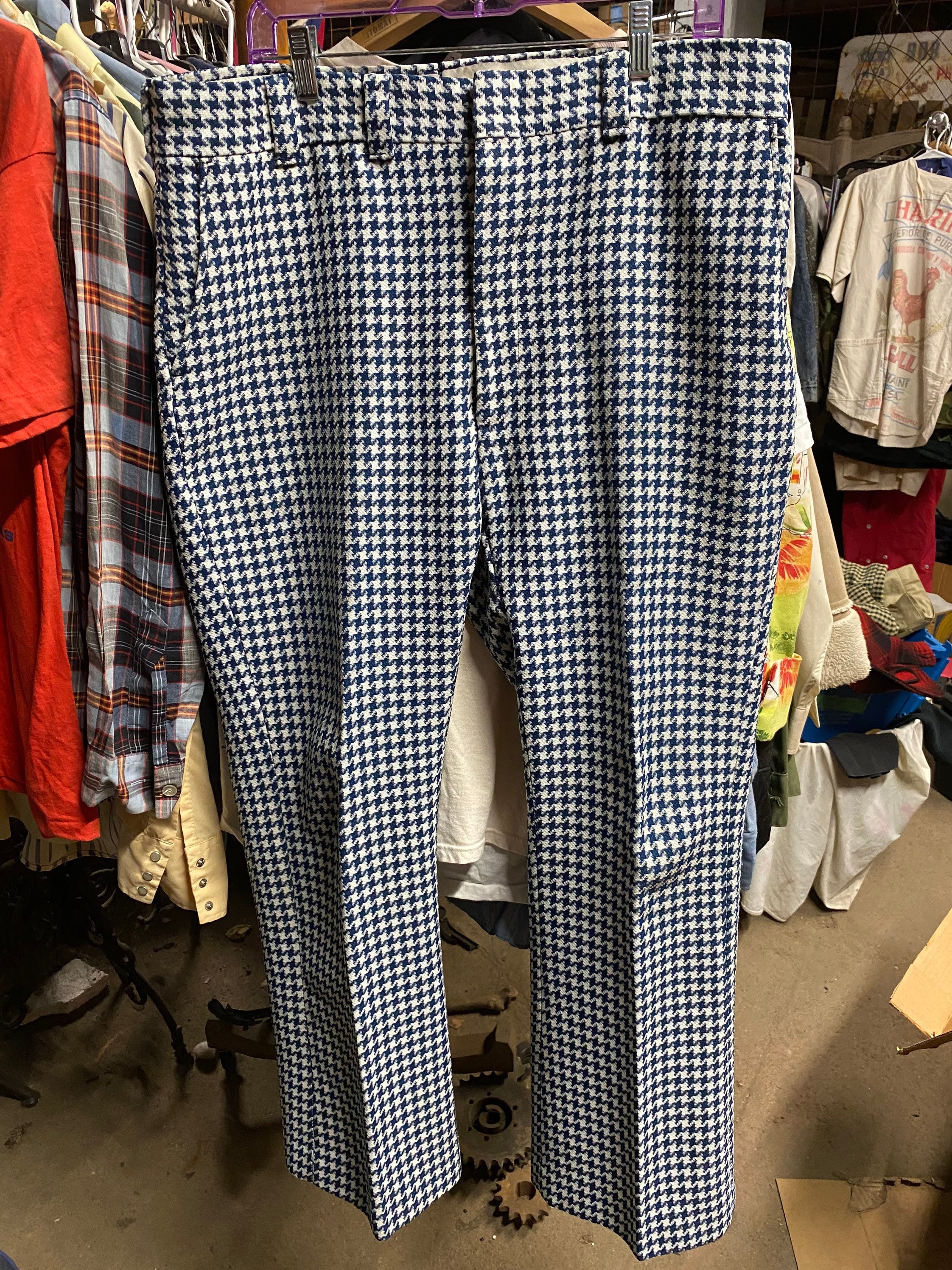 Vintage 60s 70s Levis Panatela Dog Tooth Pattern Flared Pants, Sz Vintage 60s 70s Levis Panatela Dog Tooth Pattern Flared Pants, Sz