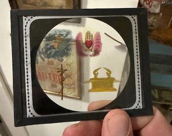 Antique Odd Fellows Glass Magic Lantern Slide IOOF Symbols Ark Heart Hand All Seeing