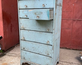 1900s Hardware Baby Blue Apothecary Cabinet Country industrial Farmhouse Office Jewelry Entryway Study Printing Country