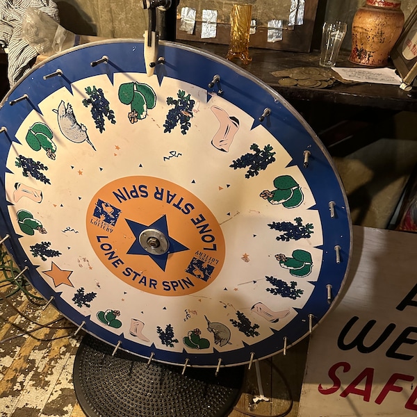 1980s Antique Texas Lone Star Lottery Gambling Wheel Western Country Ranch Boot Cactus