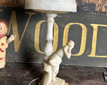 1960年代 アラバスター 女性 ランプ アート 彫像 女の子 ビクトリア朝