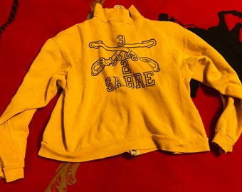 1960s Sabre 3 2 Zip Up Yellow Sweatshirt Champion VTG Mens Small Varisty College