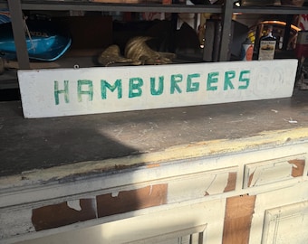 1960s HAMBURGER Carnival Folk Art Amusement Park Sign Kitchen & Bar Decor Rustic