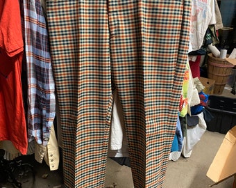 Vintage 60s 70s MW Plaid Pattern Flared Pants, Sz  Size 34x25