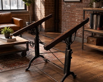 Antique Industrial Drafting Table 1920s Adjustable Tilt Architect Desk Cast Iron Base