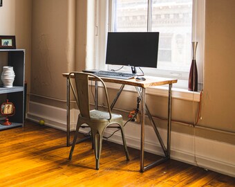 Industrial Modern Ash Desk Office Custom Made Study Entryway Computer Live Edge Vintage Table Handmade Loft Rustic