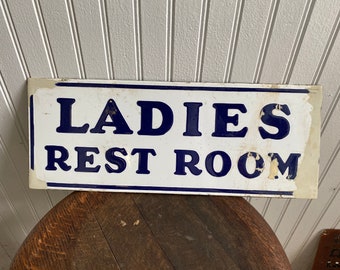 Vintage 1950s Gas Station Ladies Rest Room Double Sided Porcelain Sign Gulf Bathroom