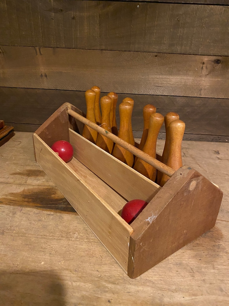 1940s Wood Pins Mini Bowling Vintage Carnival Knockdown Game Etsy