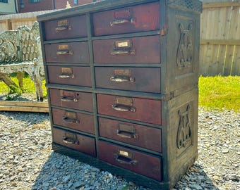 1900s Antique Sheet Music Cabinet Industrial Rustic Entryway Apothecary Multi Drawer