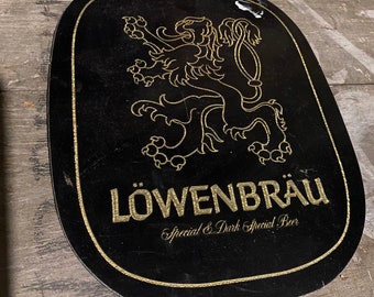 Vintage 1979 LOWENBRAU Beer Bar Advertising Sign Plaque Tri Fold German Lion Union Made