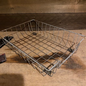Vintage Antique Industrial Wire Mesh File Mail Collector Basket 1940s Bathroom Kitchen Office