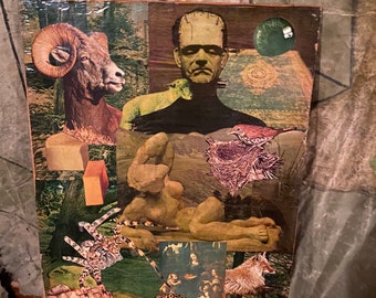 1970s Vintage Collage Frankenstein Picture Original Art Abstract Creepy Oddity