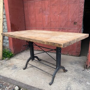 1920s Fredrick Post Drafting Table Cast Iron Cranking Industrial Office Desk Kitchen Art Easel TV Stand