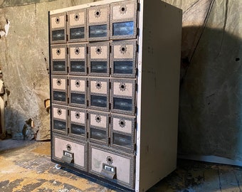 1930s Post Office Box Cabinet Apothecary Industrial Office Kitchen Multi Drawer Bank