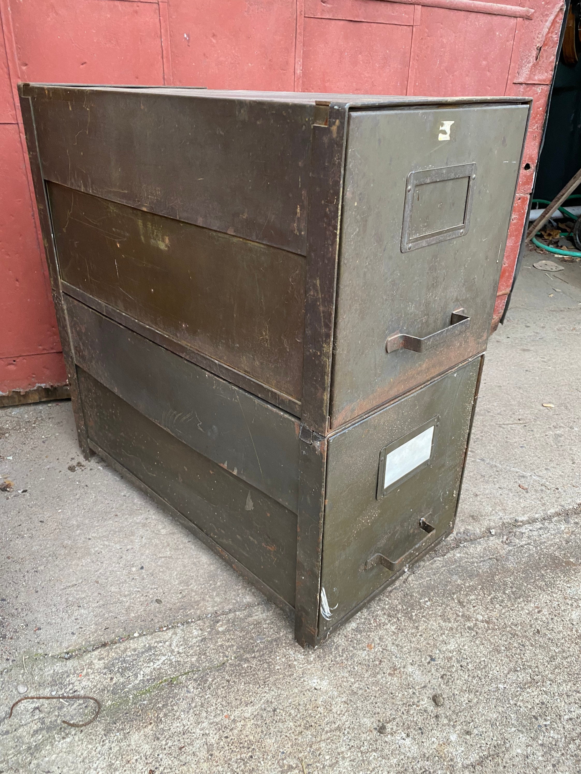 1940s Army Green Metal Stacking File Study Office Macey Globe