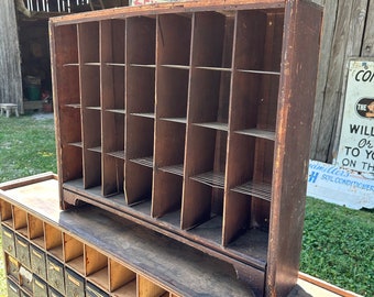 1920s Cubby Cabinet Apothecary Industrial Multi Drawer Table Top Mail Room Office Country Dryer