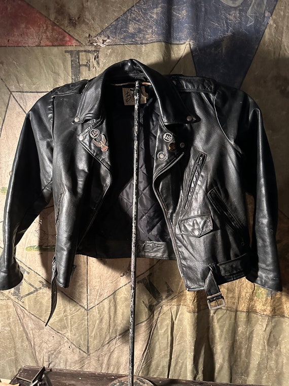 Vtg 70s BERMAN'S Black Leather Heavy Motorcycle Bi