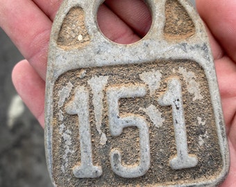 1940s Cattle Stockyard Tag 151 Cow Jewelry Necklace