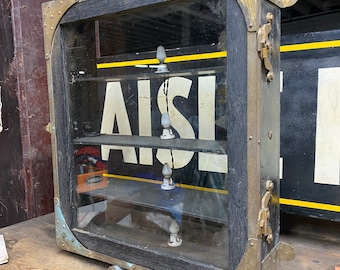 Antique 1950s Display Cabinet Wood apothecary shelf Industrial Bathroom Kitchen Oddity Folk Art