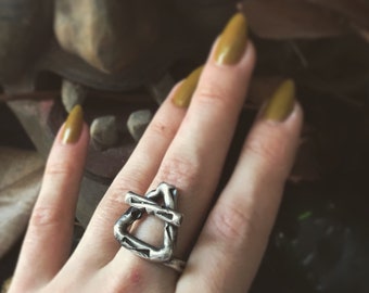 Earth silver alchemy ring, alchemical symbols jewelry, darkened silver jewelry, occult, witchcraft, magick