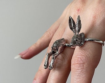 Hase Ring in Silber: Handgemachter Kaninchen Schmuck, Tiere