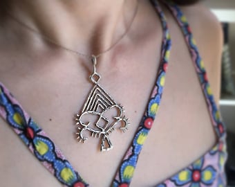 Indian plantain tree pendant, sterling silver tattoo motif necklace, traditional tattoo art, Indian talisman jewelry