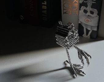 Baba Yaga&#39;s hut sterling silver necklace, witch jewelry, dark fairy tale jewelry, altar statue, wearable art, halloween gift, slavic folk