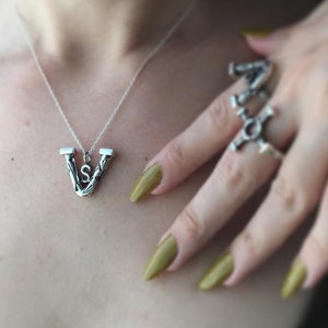 Spirit of Wine Silver Alchemy Pendant, Oxidized Silver Alchemical Symbols Jewelry, Occult, Witchcraft, Magick Necklace, Moon and Serpent