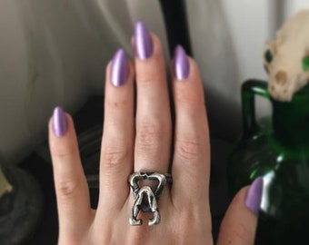 Arsenic sterling silver alchemy ring, alchemical symbols jewelry, dark patina, occult jewelry, witch jewelry, magick ring
