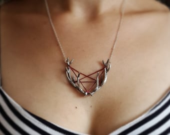 Familiar sterling silver necklace, deer pendant, antler jewelry for pagans, pentagram pendant for witches, nature inspired, animal jewelry