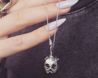 Deathling Necklace, Sterling Silver Memento Mori Skull Jewelry