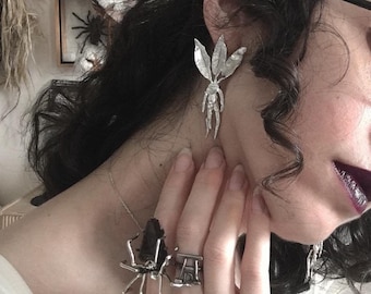 Mandragora Earrings, Silver-Plated Brass Botanical Witch Jewelry