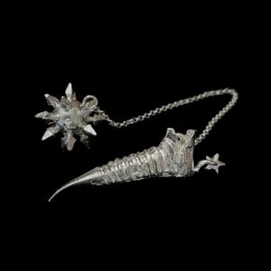 High fantasy silver pendant, solid sterling silver jewelry, flail and sabaton necklace, medieval jewel, chain and spike jewelry, knightcore