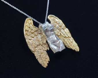 Winged Victory Pendant in Silver Plated and Gold-Toned Brass: Handmade Greek Goddess Nike Necklace, Archaeology
