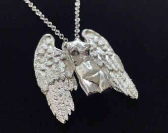 Winged Victory Pendant in Silver Plated Brass: Handmade Greek Goddess Torso Necklace, Archaeology
