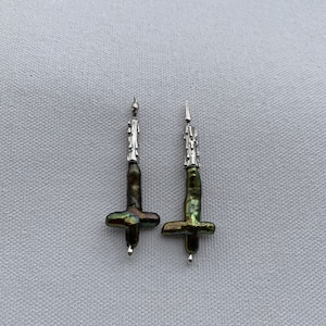 Baroque pearl earrings, MADE TO ORDER, candle jewelry, mismatched earrings, unusual jewelry, iridescent green pearl, melting pearl