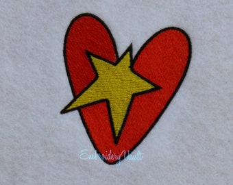 Country heart with star embroidery design, multiple formats