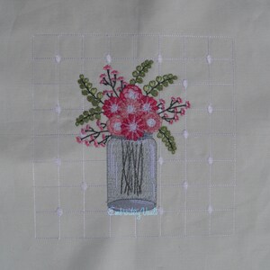 Window Flower jar 2 embroidery design, multiple formats, pillow, quilting panel