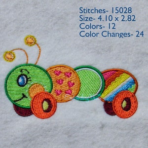Patchy Toy Caterpillar Embroidery Design, Multiple Designs