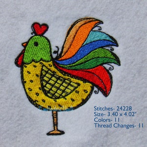 Rooster 1 Embroidery design, Multiple Formats