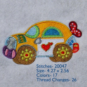 Patchy Toy Car Embroidery Design, Multiple Formats