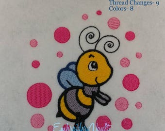 Bee embroidery design, multiple formats