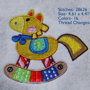 Patchy Rocking Horse Embroidery Design, Multiple Formats