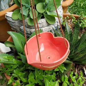 Hanging Heart Planter Bird Feeder With Drainage Hole Coral