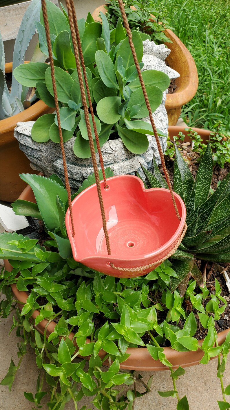 Hanging Heart Planter Bird Feeder With Drainage Hole Coral